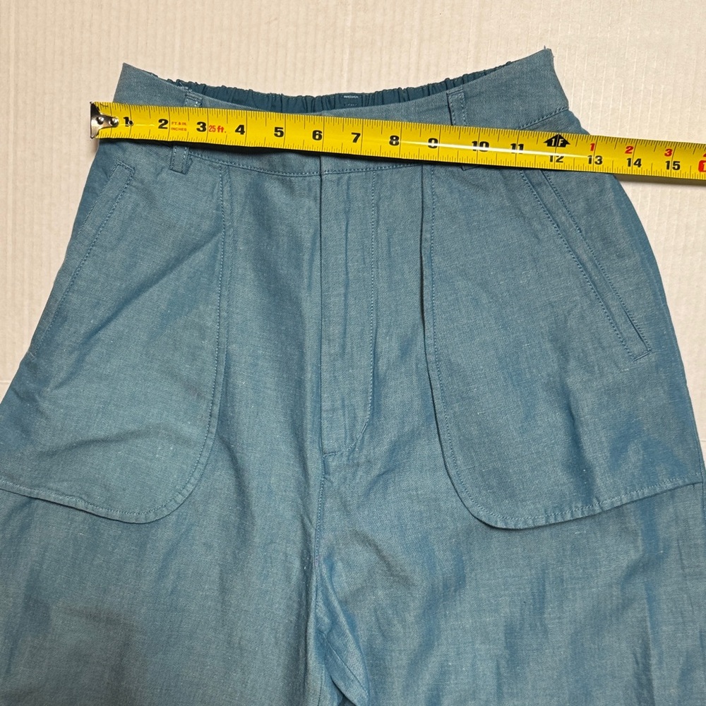 MOUSSY Out Pocket Bag Blue Cargo Pants Cotton Linen Elastic‎ Waist Stacking SZ 1 - Picture 6 of 16